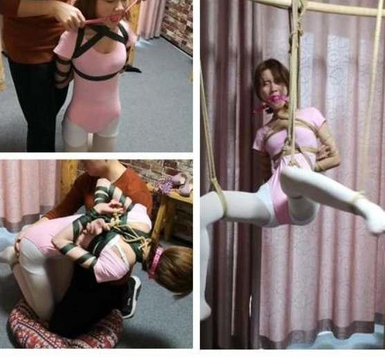  体操服美女的责罚 白丝 五花紧缚 SP 耻辱口球 脚尖垫 分腿凌空悬吊  