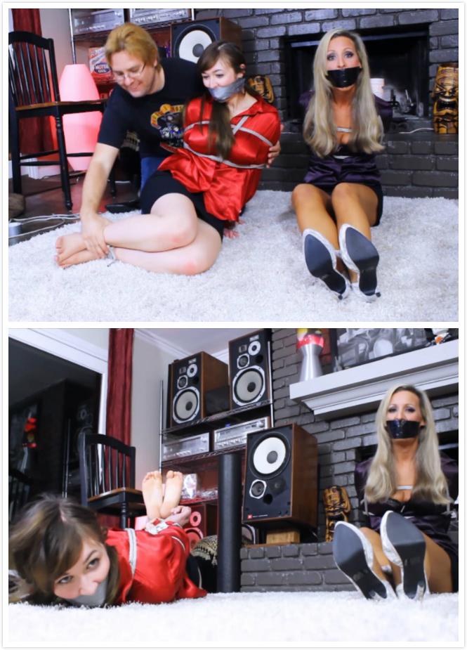 Penelope Princeton and Carolina Crush in a tight bondage competition! FULL 1080 HD FORMAT Penelope Princeton和Carolina Crush有一个共同点：两人都喜欢被绑得越紧越好，所以我们正在做一些特别的事情，我会把他们绑得越紧越好，不要乱搞，看看他们能不能自由。我开始用绳子绑住佩内洛普，双手放在背后，然后是她的身体，时不时地用手堵住她说话的声音，只是为了听到你们都喜欢的“嗯哼”的声音。接下来轮到卡罗莱纳了，他也以同样的方式打成平手。两个女孩都被绑好后，我抓起一条内裤塞进佩内洛普的嘴里，然后用银色胶布紧紧地缠着胶带堵住她的嘴，卡罗莱纳在堵住她的嘴之前还得等一会儿，我还需要问她几个问题。我让佩内洛普和卡罗莱纳坐在地板上，我绑着他们的腿，我问卡罗莱纳几个问题，而佩内洛普只能看着完全塞住，最后我塞另一条内裤到卡罗莱纳的嘴里，并用黑色胶带堵住她。一旦两个模特都塞紧了嘴，我就把佩内洛普放在地板上，把她绑得紧紧的，然后卡罗莱纳也一样。。。这场比赛将如何结束？我把他们绑得很紧，你会看到当你这样做时会发生什么，所以不要错过这个视频！Penelope Princeton and Carolina Crush share one thing in common: both love being tied up, the tighter the better so we are doing something special, I am tying them up as tight as I can, no fucking around, and see if they are able to get free. I start tying Penelope with ropes, hands behind the back, then her body and handgag her every now and then while she's talking just to get that "mmmpgh" sound all of you love. Then is the turn of Carolina who gets tied exactly the same way. After both girls are tied up, I grab a pair of panties and stuffs them in Penelope's mouth and then gag her with a tight wraparound tape gag with silver duct tape, Carolina has to wait a little bit before her gag, I still need to ask her a few questions. I make Penelope and Carolina sit on the floor while I tie their legs, I ask a few questions to Carolina while Penelope can only watch completely gagged, finally I stuff another pair of panties into Carolina's mouth and gag her with electrical black tape. Once both models are tightly gagged I put Penelope on the floor and hogtie her tight, and then the same goes for Carolina... how will this competition end? I tied them very tight and you'll see what happens when you do that, so don't miss this video!<span style='color:#b0b0b0;'>[隐藏文字，购买后可见]</span>