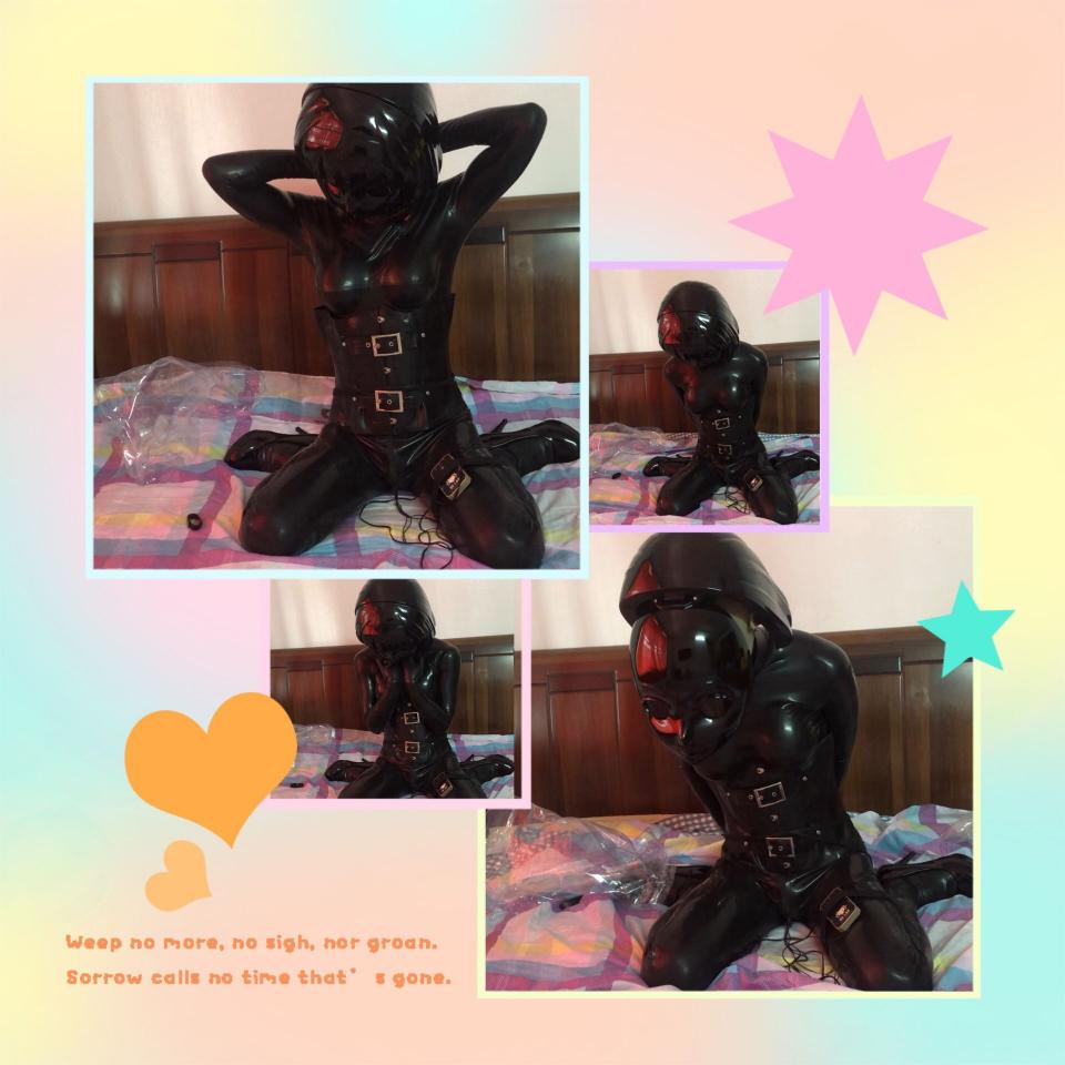 日常调教小囡 Kigurumi小囡<br>小囡自己束缚电击，远程调控，每次小囡都否决电击贴贴在胸部上，这次第一次尝试贴在胸部上，貌似她很喜欢，以后会多多尝试，乳胶头套配丝袜头套，单层的丝袜头套随着呼吸的频率，慢慢湿润丝袜，呼吸频率增加，小囡上项圈的时候出现了耽误时间的状态，上调了电击波动来惩罚一下，由于乳胶头套没有开眼，导致视觉上根本看不懂，纯摸索，导致项圈的锁头遗失，附加电击加档惩罚，当时没打算调教很长时间，由于小囡自己最后找不到钥匙，强行娃娃状态据她说五个多小时，才打开手铐，心疼小囡囡<br><span style='color:#b0b0b0;'>[隐藏文字，购买后可见]</span>这次解压码为大写。林子小视频传不上，只能网盘下载观看（网盘原视频：766MB），有需要小内存的联系我吧，抱歉！<br>