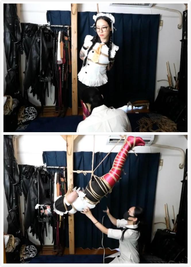 HBC X TBL; Double Domination on Japanese Maid in Shibari Rope Bondage Suspension 在日野子奴役诊所和东京奴役实验室之间的一次特别合作中，Chiaki情妇在shibari绳索捆绑中捆绑了一名戴眼镜的女仆日野子，并将她悬挂在一个妥协的位置。有一次她高高地挂在地上，Chiaki在Suzy Q的帮助下，用他们长长的指甲搔她的痒，以至于Hinako会发出可怕的尖叫声，很可能从下一个城镇传来。In a special collaboration between Hinako Bondage Clinic and and Tokyo Bondage Laboratories, Mistress Chiaki ties up a glasses wearing maid Hinako in shibari rope bondage and suspends her in a compromising position. Once she was hanging high above the ground Chiaki, with the assistance of Suzy Q, tickled her with their long nails, so much so that Hinako would unleash horrifying screams that could most likely be heard from the next town over.  <span style='color:#b0b0b0;'>[隐藏文字，购买后可见]</span>