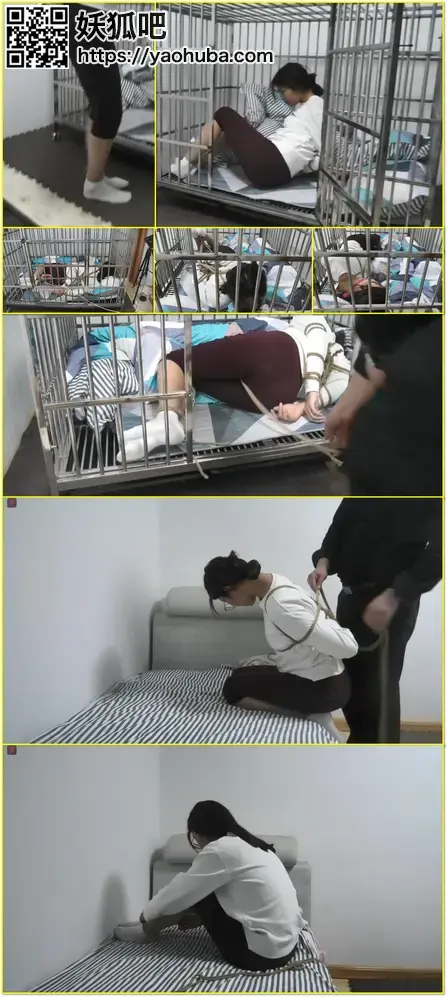 瑾瑜的清明假期，第四集：笼中第一夜上集——乖狗狗捆绑入笼，白袜小乖狗，5CM大号口球堵嘴，驷马捆绑，股绳固定棒，笼中过夜的训练与测试  