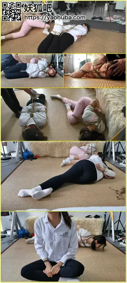 五一假期的多人游戏：白袜双姝，阿娇VS瑾瑜，口球、丝巾，瘦腿裤、背带裤，单脚团缚、白袜驷马，双人捆绑放置、挣扎  