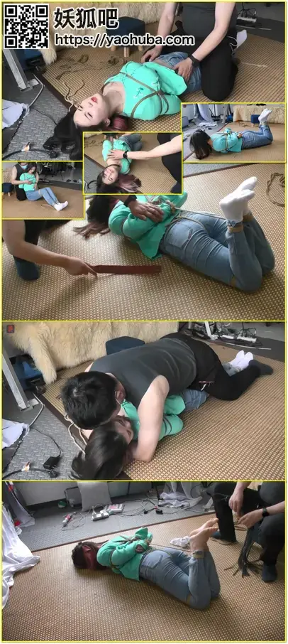 很久不见小九妹，绿衫白袜牛仔裤，蛇缚、驷马，强吻与亵玩，TK、SP、鞭打，出手过重，这次估计是小九妹最后一次拍摄了..... Xiao Jiumei endures snake bondage, spread-eagle restraint, forced kissing, teasing, tickling, spanking, and whipping in what may be her final shoot.