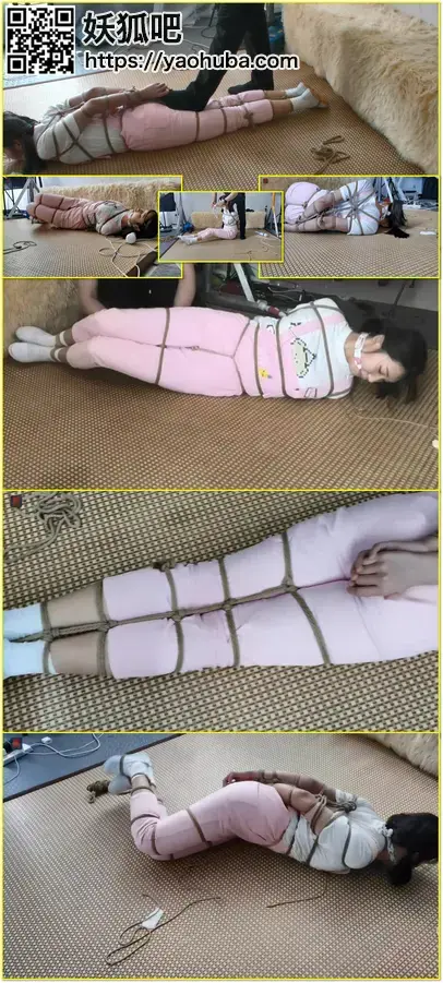 瑾瑜，一字带、白袜、背带裤捆绑游戏第四集，难受的直臂、蛇缚，放置、挣扎、首次给主人捏脚训练，粉红妞妞很能扭 Jinyu endures one-arm restraint, snake bondage, extended storage, struggling, and her first foot-massage training for her owner.