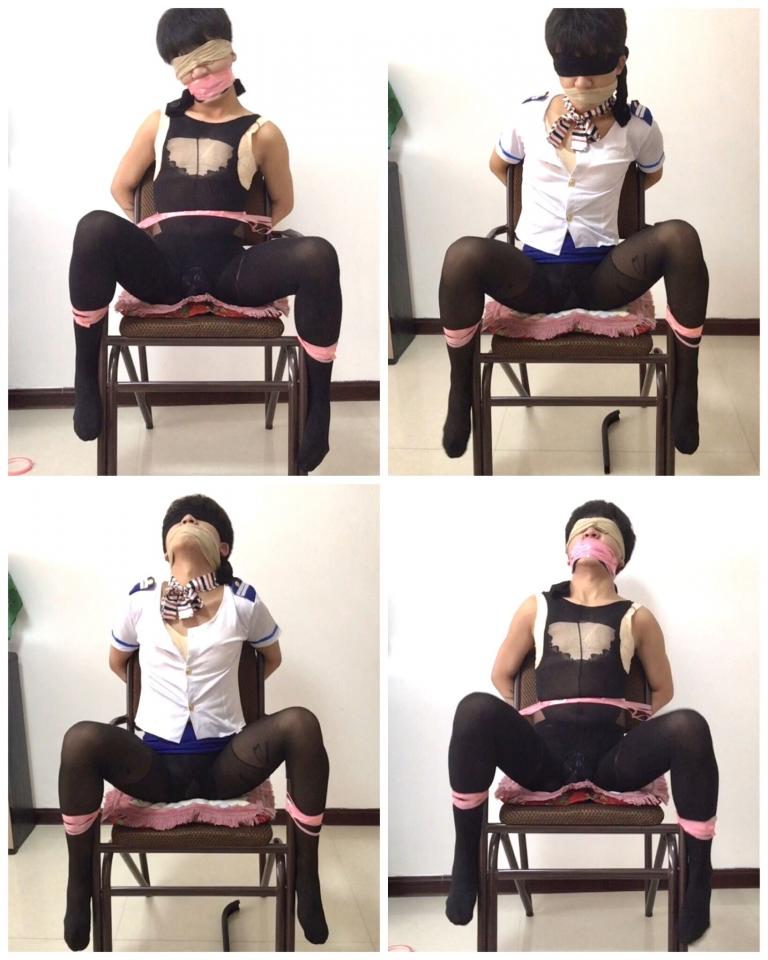 【调教伪娘】绑在椅子上的羞耻剧烈挣扎！双层裤袜蒙眼堵嘴胶带封嘴！ 小福利！<br>让小伪娘穿双层丝袜，两种服装绑在椅子上，这个姿势有点羞耻有点难受！<br>丝袜蒙眼，丝袜堵嘴，胶带封嘴！<br>羞耻的挣扎！<br>分享给同好，不喜勿买！<br>