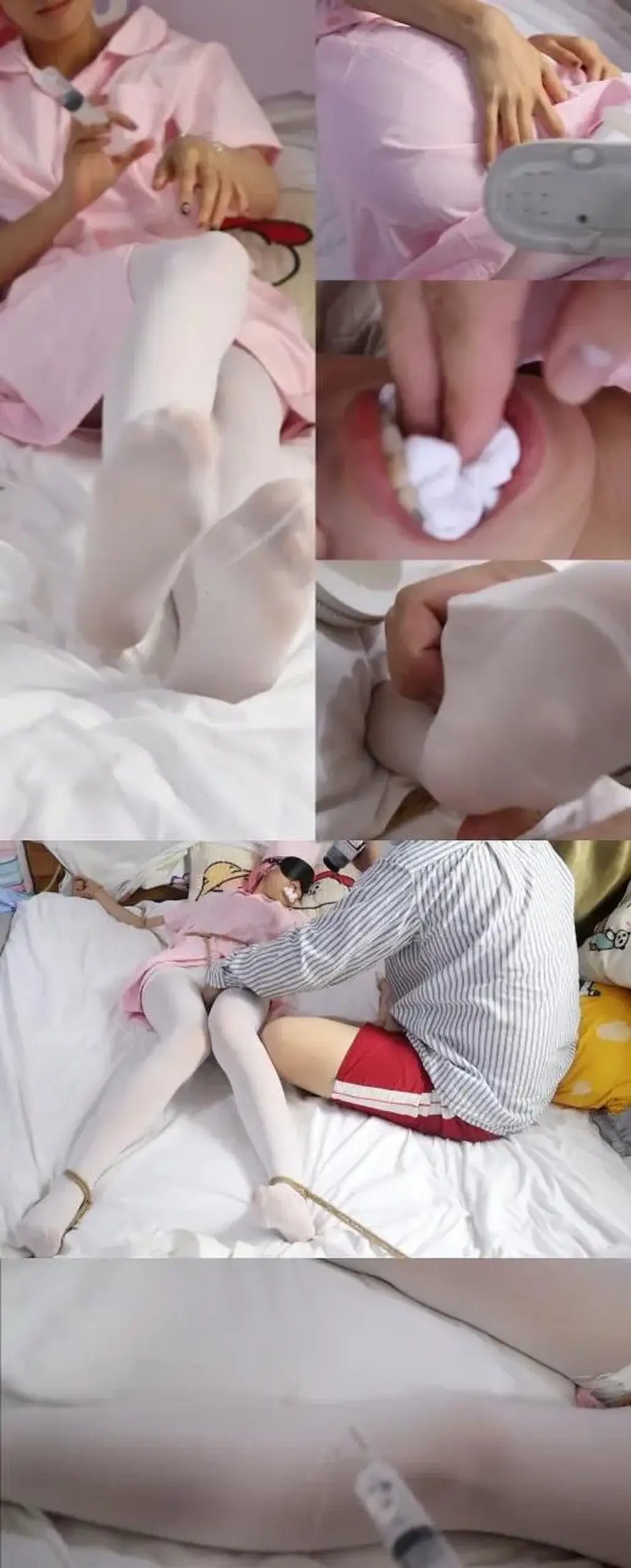 【荷仙少女】粉色护士小姐姐 感冒打针反被绑，柔弱小护士姐姐四肢绑在床上，用袜子强行塞入被推到护士姐姐的嘴巴里，摸遍全身的皮肤tk护士的白丝小脚（用小针头呲白丝腿 感冒打针反被绑，柔弱小护士四肢绑在床上，用袜子强行塞入被推到护士姐姐的嘴巴里，身材很棒！<br>摸遍全身的皮肤tk护士的白丝小脚 雪妹的脚在tk白丝脚底的时候的时候敏感度不够强烈，像是强绷着，害羞的不敢动，<br>拉（伪股绳的时候）因为没有绑到后面）叫的声音也和那个 <br> 摸遍全身之后又让小姐姐自己解开（感觉小姐姐反应度略微有些平淡，摸的时候反应才大一些，后来小姐姐说因为紧张不敢动，笑s个人） <br>没有像小灵小菲小洛她们一样，被欺负的时候有很强烈的反应，看来以后再多调教调教才行.<br>解压码HXSN改后缀为mp4就可以啦 <br><span style='color:#b0b0b0;'>[隐藏文字，购买后可见]</span>（