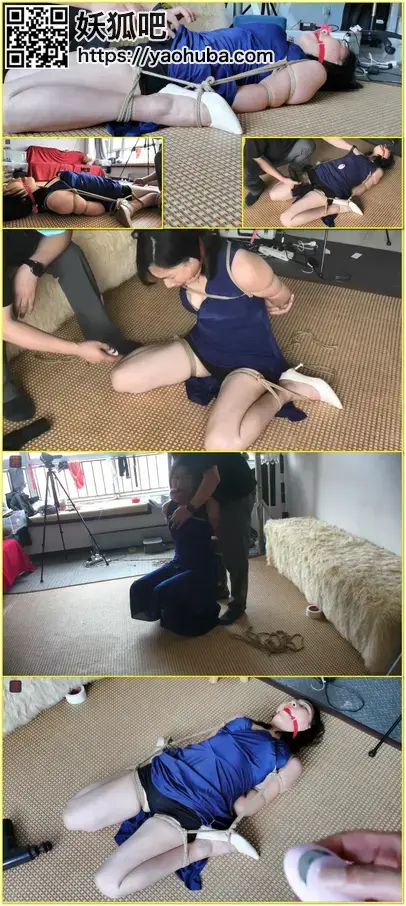 会看的看门道！风骚少妇，落难老师清浅蓝色礼服裙灰丝细高仰面M缚，遥控玩具深入+筋膜枪内外夹击，全方位重口蹂躏  