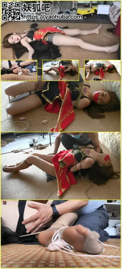 美腿少女蝶儿，超薄灰丝，塔姬子的女奴TJ，驷马、胶带封嘴，TT+棒棒强击，TK、亵玩、挑逗、强高 Die'er, a long-legged beauty in thin gray stockings, trains a submissive with horse bondage, tape gagging, intense toy play, tickling, erotic teasing, and forced climaxes.