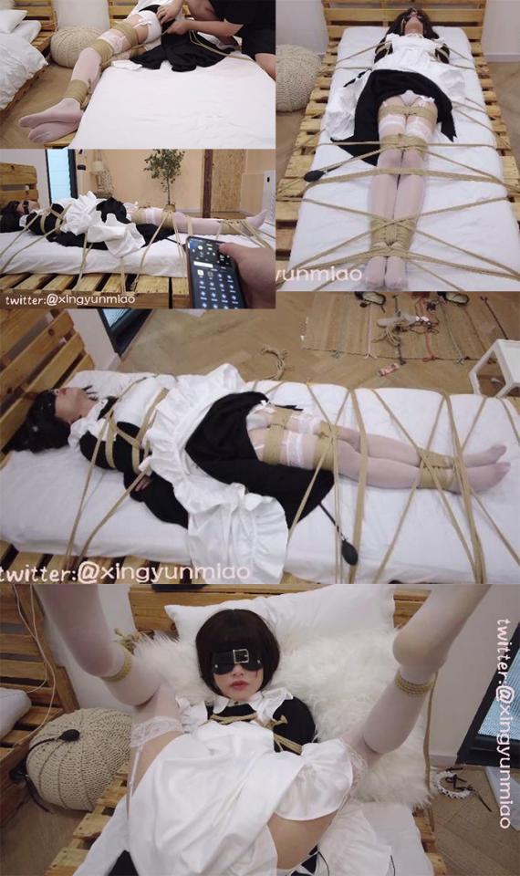 【ZHUA-24】《紧缚女仆榨汁续集/全身绝对固定木床紧缚/吊开腿多次GC》几乎用光绳子的完全固定绑床，电击/G塞/振动等玩具这些都不能少的啦~ 0.继上次被捆绑到柱子上之后，爪爪真的喜欢上了这种全身多绳固定。完全无法动弹的绑法，玩起来会很有趣。女仆搭配吊带白丝，蒙住眼睛的爪爪被主人粗鲁的捆绑起来，随着绳子的增加，爪爪完全被固定在了床上，紧紧的舒服让爪爪身体变得酸麻起来，充气G塞慢慢的变大，加上ZDB和筋膜枪的经典组合，直接让爪爪湿掉内裤。<br>本以为结束了，没想到被主人抓起来开腿绑到了床头，打开的双腿完全没法阻挡振动的袭击，只能任由振动带来痛苦的[不可描述]。<br>1.按照惯例，爪爪拍摄都是同一天进行，这时候爪爪已经被榨好多次了，被完全固定，没法挣扎的QG真的好痛苦呜呜呜~<br>温馨提示：发射在37分钟以及40分钟后（不同时间段剪在了一起）<br>2.预览图都是动图（GIF）请各位欣赏，感谢支持<br>解压密码：<span style='color:#b0b0b0;'>[隐藏文字，购买后可见]</span><br><br>Twitter：@xingyunmiao<br>Telegram:@zzZHUA<br>视频号:ZHUA024