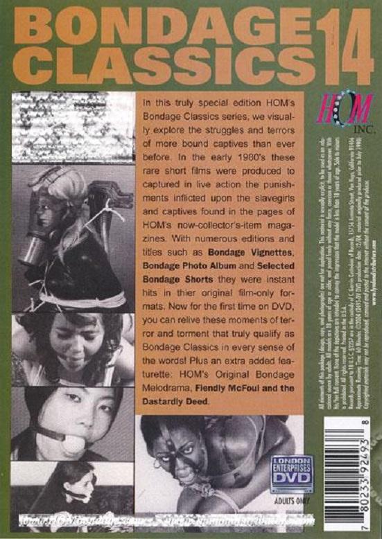 《Bondage Classics 14》 欧美HOM工作室出品1988年束缚经典系列集14，20世纪80年代初，这些罕见的短片被制作成实景束缚短片，记录了在HOM现在已成为收藏家的杂志上看到的对女M捆绑堵嘴的惩罚...<br>[In this truly special edition HOM's Bondage Classics series, we visually explore more bound subs than ever before. In the early 1980's, these rare short films were produced to capture - in live action - the punishments inflicted upon the slave girls found in the pages of HOM's now-collector's-item magazines. With numerous editions and titles such as Bondage Vignettes, Bondage Photo Album and Selected Bondage Shorts they were instant hits in their original film-only formats. Now for the first time on DVD, you can relive these moments of terror and torment that truly qualify as Bondage Classics in every sense of the word! Plus, an extra added featurette: HOM's Original Bondage Melodrama, Fiendly McFoul and the Dastardly Deed.]<br><span style='color:#b0b0b0;'>[隐藏文字，购买后可见]</span><br>我的往期视频目录https://www.yaohuba.com/video_list.php?my_video=1（喜欢的多多关注，谢谢支持！）<br><br>