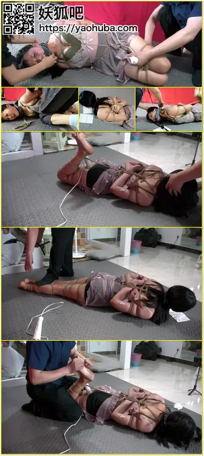 少女婉儿，浅紫纱睡衣定拍绳虐游戏下集，混合双打，后高手内衣驷马、口球、丝巾封堵、TK、亵玩、强高 An adult young-woman roleplay performer in pale-purple sheer sleepwear undergoes mixed whipping, behind-the-back restraint, ball gagging, scarf gagging, tickling, and fetish play.