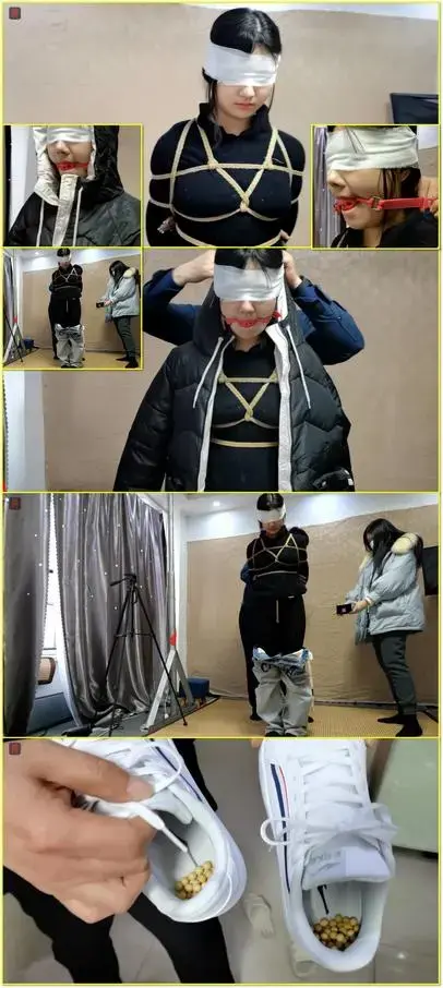 云婷，绳模生理期优待科目——捆绑、虐足、蒙眼户外尝试装备篇：口球、胸缚、后高手、股绳，可爱小萌妹黑暗中的捆绑与未知的忐忑体验 A cute young woman undergoes an outdoor bondage trial featuring a ball gag, chest bondage, rear high-hands restraint, crotch rope, foot abuse, blindfolding, and the nervous uncertainty of a dark, unfamiliar setup.