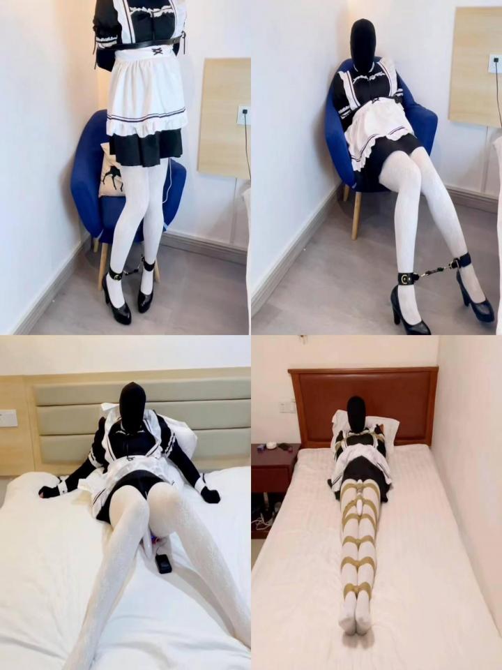 小伪娘的女仆装调教 这次主人又给小伪娘寄来了羞耻的女仆装，以及超强功率的小玩具，先是被铐上手脚在椅子上调教，接着又是被拴在床上被av棒疯狂折磨，最后是被紧紧捆好丢在床上放置，一直到把小伪娘榨的一滴不剩......