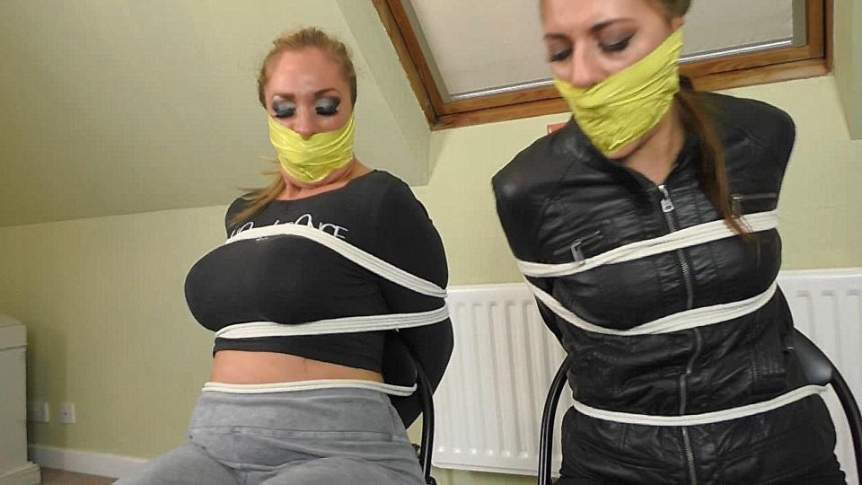 Sally &amp; Kellie in: Trussed Up in the War Room, They Were Jaw-Bustingly BallGagged &amp; Wickedly  Good, because lovely Sally and Kellie, aka detectives O'Brian and Mays, are poking their noses in where they are not wanted, again. You know how it goes. This time, the crooks they are investigating are going to ensure they suffer some mega-super-gags. Come to think about it, they always do. But this time we wanted to really stretch those mouths (oh, wait, we do that anyway too) but look, just put it this way: Hardcore, unremitting gaggings are on the cards. Ok? So let us explore this further.<br><br>Conveyed like fine wine into tight jeans and jogging bottoms, figuratively and respectively, the gorgeous detectives roam through the Old DukeNukum Place looking for answers to the riddle of a purloined Luncheon Meat recipe - or trouble, whichever you prefer, sir. As always, we will ensure they find the latter. Separating, taking a room at a time, blonde treasure Kellie is surprised when a load of cloth gets clapped over her face from behind. Boom. That's her done. Now its time to lure Sally. Ooosh. And out the same way.<br><br>The heavily chair bound and thickly ballgagged beauties begin with pillowcases over their heads. They can't see, or speak, and are freaking out big time. Things don't get any more palatable when they have their tits rudely felt up by the masked bad guy holding them captive. He has instructions to keep these two in discomfort until the bossman can show up to quiz them. As per, then. Meanwhile, the un-cased beauties struggle hard in their chairs, chugging back bigstyle on those overly thick red gobstoppers. And yes, the drool is soon flowing.<br><br>Gosh, those strapped up balls are in TIGHT, and after much straining, teeth clamping and more, the girls feel the true fire of their stretched jaws. Thinking things can only get worse, the girls angrily protest as their boots are yanked off and each sock from each foot balled up and slammed straight into their only momentarily ungagged (now RE-gagged) traps. Kellie is first and chokes back on this monster wad. As the brazen babe bucks and fights, her lower head is bound up securely with many turns of strong yellow tape. Gurgling into her ballgag, Sally watches in helplessness, her mounting dismay particularly evident. She is next, and she knows it. Off are pulled the boots, and then are peeled both socks. In they go. Its a wrap. And a huge one at that. Talk about jaw ache. Go on, talk about it!<br><br>Having their thrashing, bound legs further lashed back underneath them, the powerless snoops are shut away again to go mental whilst all tied up in their chairs. Repeatedly trying to speak, while we savour with dark entertainment how spectacularly they fail each time. We also witness much intense struggling. Tied down into their chairs as securely as they are, the girls nevertheless have a good bounce around.<br><br>After being revisited and toyed with some more, they finally chair-hop around back to back, where they continue to spasm and flop about in their chairs. The girls have surely been punished to the maximum with these huge gags, and you WILL feel their as they are slammed through it all again and again and again. A top-notch, face-busting chair tie adventure. Long and uncomfortable. You will love it. So go on, indulge your sadistic streak, the girls have been put through it all just for you! And anyone familiar with this legendary pair will know just how much that is worth!<br><br>Included in this story: bondage, rope bondage, tape bondage, roleplay, damsel in , female desperation, uniforms, upskirt, jacket fetish, jeans fetish, brunettes, blondes, big tits, handgagged, gag talk, sock peeling, sock stuffing, socks, detective gagged, upskirt, fitness models, ballgagged, double gagged, foot fetish, barefoot, tiptoes, chairbound, chair hopping, escape attempts, mouth packing, wraparound tape gagged, jeans fetish, onscreen gagging, boot fetish<span style='color:#b0b0b0;'>[隐藏文字，购买后可见]</span>