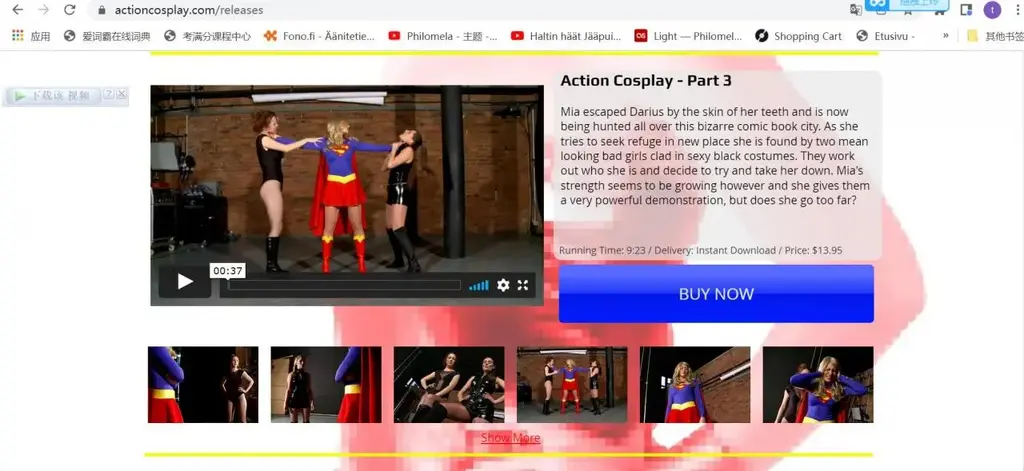 Action Cosplay - Part 3 官网（隐藏链接）倒数第三个视频，视频介绍和购买截图在第一第二张<br>Mia escaped Darius by the skin of her teeth and is now being hunted all over this bizarre comic book city. As she tries to seek refuge in new place she is found by two mean looking bad girls clad in sexy black costumes. They work out who she is and decide to try and take her down. Mia's strength seems to be growing however and she gives them a very powerful demonstration, but does she go too far?<br><span style='color:#b0b0b0;'>[隐藏文字，购买后可见]</span><br><span style='color:#b0b0b0;'>[隐藏文字，购买后可见]</span>