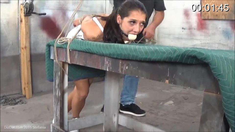 Stefania where are you going Stefania, ball gagged with her wrists tied behind her back is dragged in to the studio and bent over the shop table. Once she is prone, I tie her to the table, As soon as I exit the shot....Stefania starts to drag the table...Does she think she is going to fit it through the door ? Duh....I drag her back and tie one leg high in the air. leaving her on just one foot..... Stefania continues to work the table, I return and tie her ankles together and crank them high in the air ....leaving her bare foot twisted and tickled.<br><br><span style='color:#b0b0b0;'>[隐藏文字，购买后可见]</span>