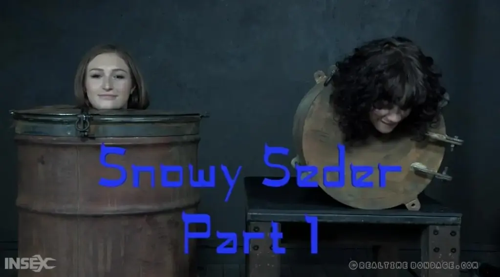 Snowy Seder Part 1 简介：realtimebondage网站作品，金属罐放置。<br>剧情：Skylar and OT are both Jewish. As an homage to their heritage they decided to make a Passover themed live show. To begin Skylar and Kiki relax inside their tubes. When the show starts Skylar is hung by her neck and whipped like her ancestors were. Her beautiful tits sway with each hit.<br>Skylar is tied into a ball and her panties are filled with Maror (Bitter Herbs) dipped in salt water. A choking device is put around her neck.<br>Skylar requested that she not be allowed to cum until the end of the show so in each scene she's teased to the very edge of orgasm over and over, but never allowed to cum.<br>With her gag in and the choking device on Skylar gets vibrated to the very brink of orgasm. She struggles to hold it back when the vibrator is pulled away each time.<br>购买链接：<span style='color:#b0b0b0;'>[隐藏文字，购买后可见]</span>