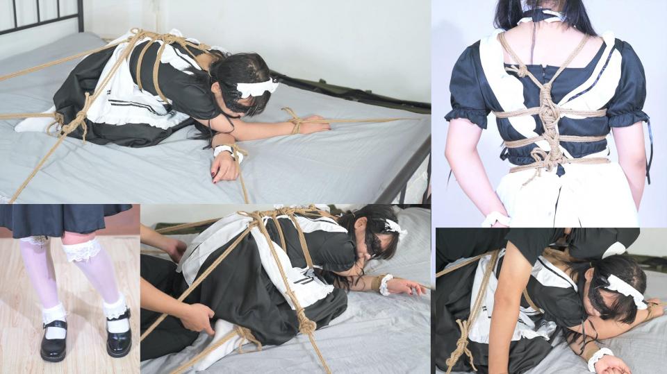 【CV4K】女仆装床上趴缚--白袜、TK、吻背 妹子先被绑胸绳，然后趴在床上，前手交叉固定，有一种动弹不得的效果，最后妹子轻轻呻吟的声音非常带感。
