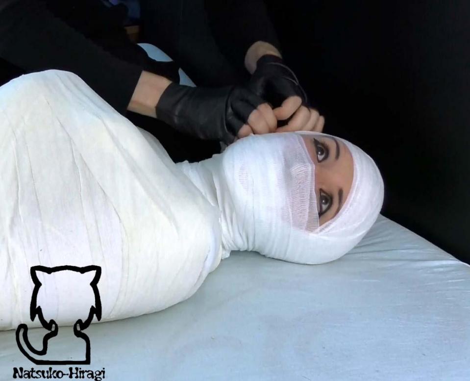 The case of the mummified police woman Original Damsel: Policegirl from Beistad named Ebony<br><br>The model is over 21. Dont post or upload our video some where else or we´ll go for legal consequences!<br><br>Story: Ebony is a Policegirl from Beistad Policedepartment. She got a tip a thief will steal the Egytian treasures from the Museum! Ebony is half Egytian she want to take care of this case. But she wasnt expecting to end up like her ancestors...<br><br>Video includes: On screen gagging, on screen tieing, on screen mummification, mummification, kidnapping, plastergag, tapegag, handcuffs, struggling, moaning<br><br>Video Length: 8:40 Minutes