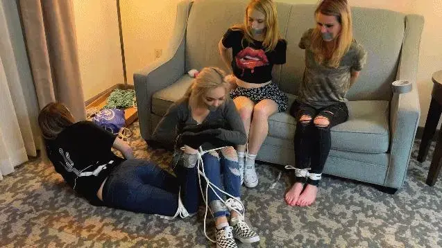 Tied Talette 4 from Christmas Shopping HD Are you on a tight budget but still want to enjoy our hot tales?  Talettes are uncut and original footage from our best scenes of our full length bondage videos.  In this scene, London Evans is tied up by step-step-sister Kody Evans and Macy Nikole.  Blake LaVista joins her friend as they are both tied and gagged for Christmas!<br>
