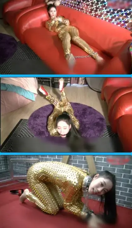 雅楠金色紧身衣红绳捆绑挣扎 雅楠金色紧身衣红绳捆绑挣扎<br>创作：天堂原创<br>描述;雅楠金色紧身衣红绳捆绑挣扎,g狗笼一字铐紧缚，喜欢的请大家多多支持一下吧