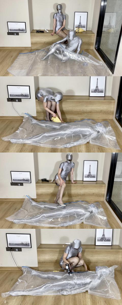 [爱丝袜の凌风姐姐]——真空袋玩弄贱狗——(银色套装性感女王姐姐)+(真空袋拘束)+(踩踏+强高+筋膜枪榨汁) 凌风姐姐化身高冷女王，这次狠狠奖励一下贱狗。<br>让贱狗爬进真空袋里，用筋膜枪榨汁。<br>没想到贱狗很喜欢真空拘束感，并请求凌风用抽气机一直持续抽气。<br>先是性感高跟的踩踏玩弄，随后开启了筋膜枪的超强刺激，贱狗身体的猛地一阵抽搐，快乐的泄了。<br>然而一切还没有结束，泄后的强高折磨才是最刺激的......<br>多次赛高抽搐之后，贱狗几乎脱阳，只能无助的躺在真空袋里喘息......<br><br><br><br><br><br><br>PS：<br>服装：光泽包臀裙(银) 油亮丝袜(灰) 缎面高跟鞋(银)<br>道具：嗡嗡棒 筋膜枪 真空袋