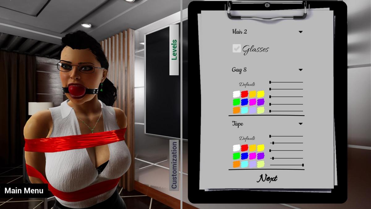 A downloadable game for Windows(动作） 这个游戏的女主角在非工作日上班时，与小偷见面并不幸运。<br>现在她被绑起来了，她需要找到一种逃脱的方式。<br>捆绑角色的独特控制。38个级别，条件不同。<br>3个游戏地点。<br>设置为服装和装订元素着色