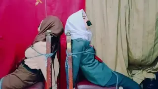 2 School Girls Tied To Chair (ID-BOUND015) 2 School Girls Still Wearing School Uniforms Tied To Chairs