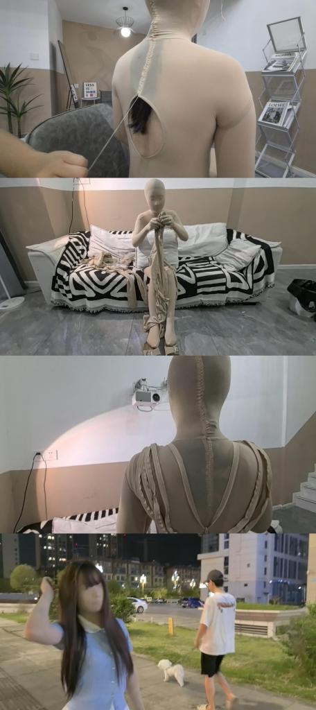 【ZENTAI】六层全包全过程记录 第一层打底没有做拉链是用线缝上的 单层150D厚度全部就是150*6=900D！！！ 本来是打算缝的过程删减掉的，因为视频时间太长了，因为很多同好想看所以就保留了<br>这也是我们时长最长的全包视频了<br>从第一层的缝开始，到后面每一层的穿脱过程，全程跟个话唠一样一直说体验感<br>到后面手指看着跟火腿肠一样，面部五官都压的没知觉了还一直在皮<br>脱到最近一层的时候她说感觉像没穿了一样，就像是自己的皮肤，视线也清晰得不行<br>可能这就是多层之后的前后对比吧<br>本来以为全过程结束后她会很累想休息，没想到还想出去走走，所以就有了后面外出的片段<br>因为是真空穿的全包，所以有点隐隐约约的看见点位
