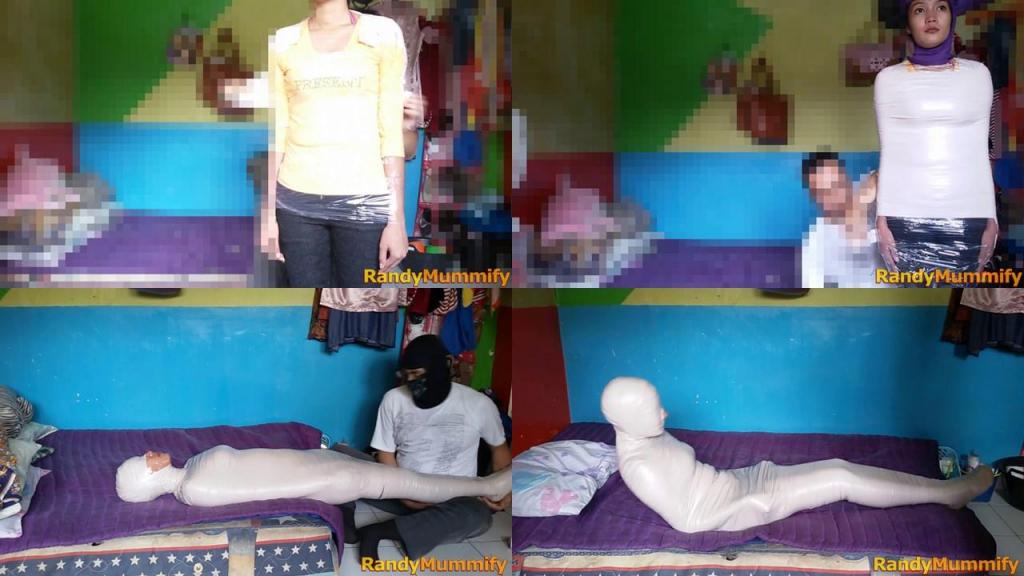 [POV] Main Scene Of RandyMummify RM008 A girl wrapped into a mummy in the bedroom is helpless.<br>Experimental girl and trying to escape until the body package is torn apart