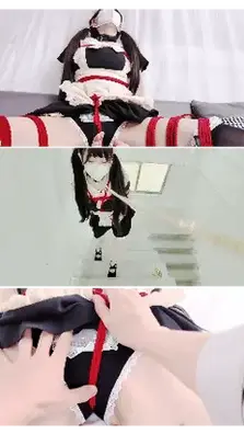 【惩戒学园】调教上门女仆（下） 双马尾萝莉 女仆 吊带袜 白丝 红绳捆绑 捆绑放置 强制爱抚 强制高朝 被主人尽情玩弄后的小女仆，被像小狗一样牵到卧室，扔到床上，扒开她的齐币小短裙，检查她可爱的小内内是不是已经湿透，主人的手指在缝隙中尽情游走，之后让小女仆M字开腿，用大榜子让她嗨到巅峰
