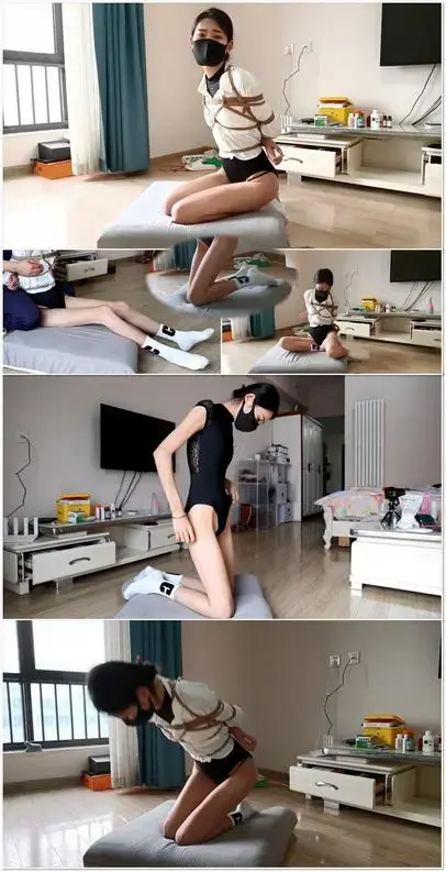 欣悦，美艳单身OL的杨康居家健身训练第一课，蕾丝高叉露背体操服、白袜，捆绑跪姿训练  