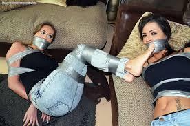 tape gagged 2 girls tightly taped up bound and gagged by intruder<br>