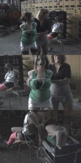 Angela and Jessica - Busty Captive Brutally Tied, Trying To Help Her Friend Poor injured coed cheerleader Jessica is all tied up in an old abandoned power plant, sitting on a stool with her leg in a cast. Soon her teammate Angela is dragged into the power plant by Sally's step-mom Dahlia. Angela's arms are strictly tied behind her back, she is shoved into an old wheel chair by the deranged step-mom. She cries asking why she was brought here. Dahlia pulls off layer of duct tape off a roll and gags the pretty cheerleader, explaining that her step-daughter has her heart set on getting on the squad and that she was opening up some slots. She leaves the two pretty cheerleaders alone with no chance of rescue so it is up to the girls to free themselves. Angela manages to free one ankle and makes her way over to Jessica, working at Jessica's ropes with her teeth Angela tries to untie her friend. It takes some work and it is starting to get dark. At last she manages to free her friend from the stool but her arms are still cruelly tied behind her. Jessica tries to free Angela from the ropes but her hands are too numb from the tight bondage. So Angela tells her to try to go run for help. So Jessica limps out of the plant with her leg in a cast and her arms tied tightly behind her back to get help leaving her friend still tied to the wheel chair. (14:20 minutes)<br><br>片名：Cheerleaders by a deranged step-mom (repost)<br><br>片长：00:14:20<br>