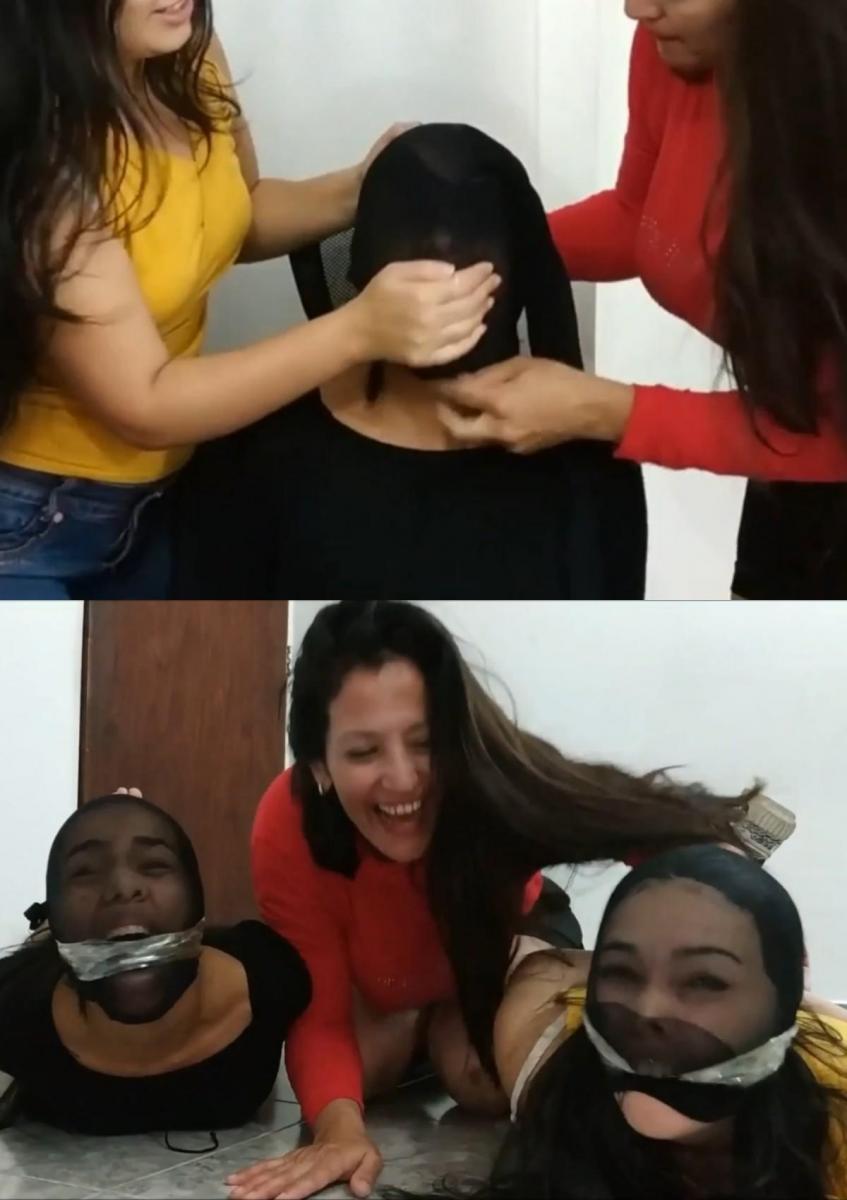Step-Mother And Step-Daughters In Their Very First Bondage Debut Video! 向性感的40岁现实生活中的MILF继母Laura Martinez和她的两个漂亮的继女Maria（18岁）和Katherine（20岁）问好。这个迷人的拉丁裔家庭三人组将全年在Selfgags上占据主导地位，通过观看他们令人惊叹的束缚首秀视频，你会明白为什么。<br><br><br><br>随着场景的展开，我们看到大姐姐凯瑟琳和继母劳拉袭击了坐在椅子上的娇小的玛丽亚。玛丽亚的大继妹给了她一把结实耐用的手枪，而继母开始把她的手绑在背后。<br><br><br><br>随后，一条黑色透明连裤袜被拖到玛丽亚的头上，导致这位19岁的年轻辣妹惊讶而羞辱地尖叫起来。凯瑟琳和劳拉不断地对无助的玛丽亚嘘嘘，两人完美地合作，给玛丽亚一个紧紧的、痛苦的、邪恶的缠绕胶带，用透明的包装胶带从女孩的尼龙外壳外深深地扎进女孩的嘴里。<br><br><br><br>玛丽亚大声呻吟、抽泣和呜咽，因为她的继母和她的大姐姐对她进行了残酷的[X_X]治疗。然后，她被趴在地板上，在继母的帮助下，凯瑟琳非常高兴和高兴地把她塞住嘴的小继妹绑得更紧了。<br><br><br><br>连裤袜系在她的脚踝上，连裤袜绑在她的手腕上；玛丽亚被凯瑟琳和劳拉不光彩地绑在地板上，劳拉还确保把玛丽亚连裤袜头的松散部分也绑在手腕上，导致她的鼻子被向后拉，看起来像一只小猪。<br><br><br><br>继母劳拉和大继妹凯瑟琳随后躺在两侧被捆绑的玛丽亚旁边，两人都歇斯底里地嘲笑她，对她沉默并扇了她的脸。不久之后，狡猾的MILF决定让大继妹Katherine和小继妹Maria一起陷入有辱人格的困境。。。Say hello to sexy 40-year-old real-life MILF step-mother Laura Martinez and her two pretty step-daughters Maria (18) and Katherine (20). This charming latina family trio is going to be majorly involved here on Selfgags throughout the year and you will see exactly why by watching their amazing bondage debut video right here.<br><br>As the scene opens we see big step-sister Katherine and step-mom Laura attack petite Maria who is sitting on a chair. Maria receives a firm and constant handgag by her big step-sister while step-mom starts to tie her hands behind her back.<br><br>A black pair of transparent pantyhose is then dragged down over Maria's head causing the young 19-year-old hottie to shriek in surprise and humiliation. Katherine and Laura are continuously shushing on helpless Maria as they both beautifully co-operate in giving Maria a tight, painful and evil wraparound tape gag, cleaved deep inside the girl's mouth from outside her nylon encasement with clear transparent packaging tape.<br><br>Maria loudly moans, sobs and whimper due to the cruel gagging treatment she is given by her step-mom and her big step-sister. She is then put on her stomach on the floor where Katherine takes great joy and pleasure in tying up her gagged little step-sister even more with a bit of help from step-mom.<br><br>Pantyhose tied around her ankles connected to pantyhose tied around her wrists; Maria is disgracefully hogtied on the floor by Katherine and Laura who also makes sure to tie the loose ends of Maria's pantyhose head encasement to her wrists as well, causing her nose to be yanked back to look like a little piggy.<br><br>Step-Mom Laura and big step-sister Katherine then lay down next to hogtied Maria on each side and both hysterically laugh at her, hushing on her and slapping her face when shortly thereafter the cunning MILF decides to make big step-sister Katherine join little step-sister Maria in her degrading predicament...