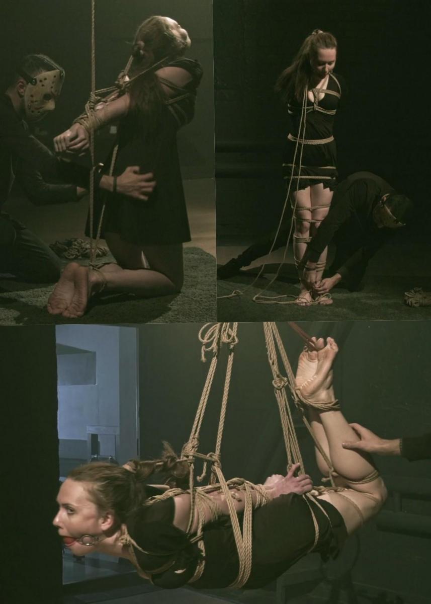 Live bondage seance with Dina - Suspension hogtie (FULL HD MP4) 这段视频是在一个镜头中拍摄的，展示了束缚的整个过程，没有剪辑。<br><br><br><br>自从几年前我们最后一次拍摄迪娜以来，她已经成熟了，明显更漂亮了。她对尝试现场束缚动作很感兴趣，我很高兴能给她这个机会。<br><br><br><br>于是迪娜跪在一间阴暗的房间里等待。我满怀期待地挑逗了她一番，走进来，开始用粗麻绳绑住她的胳膊肘。然后，当她跪着的时候，我把她的双手高高地举到她身后。剩下的绳子系在她的嘴上，缠绕在她的头上，有力地抬起她的头。对于初学者来说，这是一个相当不舒服的姿势，但它激励了她。<br><br>后来，我把她嘴里的绳子换成了一个红色的插科打诨，把她放回脚上，开始用许多绳子绑住她，为悬吊做准备。<br><br><br><br>过了一段时间，迪娜悬浮在空中，系在一条系带上。这位完全静止不动的美女悬挂在离地板几米的地方，她唯一剩下的就是习惯它，思考自己身体的感觉，然后放松下来，开始享受对自己的控制。<br><br>我监视她的病情并控制局势。随后，我把迪娜放低到一个支架上，开始给她松绑。<br><br>享受The clip was filmed in one shot and shows the whole process of bondage, without cuts.<br><br>Since the moment we filmed Dina for the last time a few years ago, she has matured and noticeably prettier. She was interested in trying live bondage action and I was happy to give her this opportunity.<br><br>So Dina sits on her knees in the middle of a gloomy room and waits. I tease her a little with an anticipation and, entering, I begin to tie her elbows with a rough jute rope. Then I raise her hands high behind her, while she is on her knees. The remaining rope is put on her mouth and wrapped around her head, strongly lifting her head up. Quite an uncomfortable position for a beginner, but it spurred her on.<br>Later, I change the rope in her mouth to a red ballgag, put her back on her feet and begin tying her with many ropes, preparing for a suspension.<br><br>After some time, Dina is in the air, suspended in a hogtie. The absolutely immobilized beauty hangs several meters above the floor and the only thing that remains for her is to get used to it and contemplate her sensations in her body, and then to relax and start enjoying the transfer of control on herself.<br>I monitor her condition and control the situation. Subsequently, I lower bound Dina onto a stand and begin to untie her.<br>Enjoy!