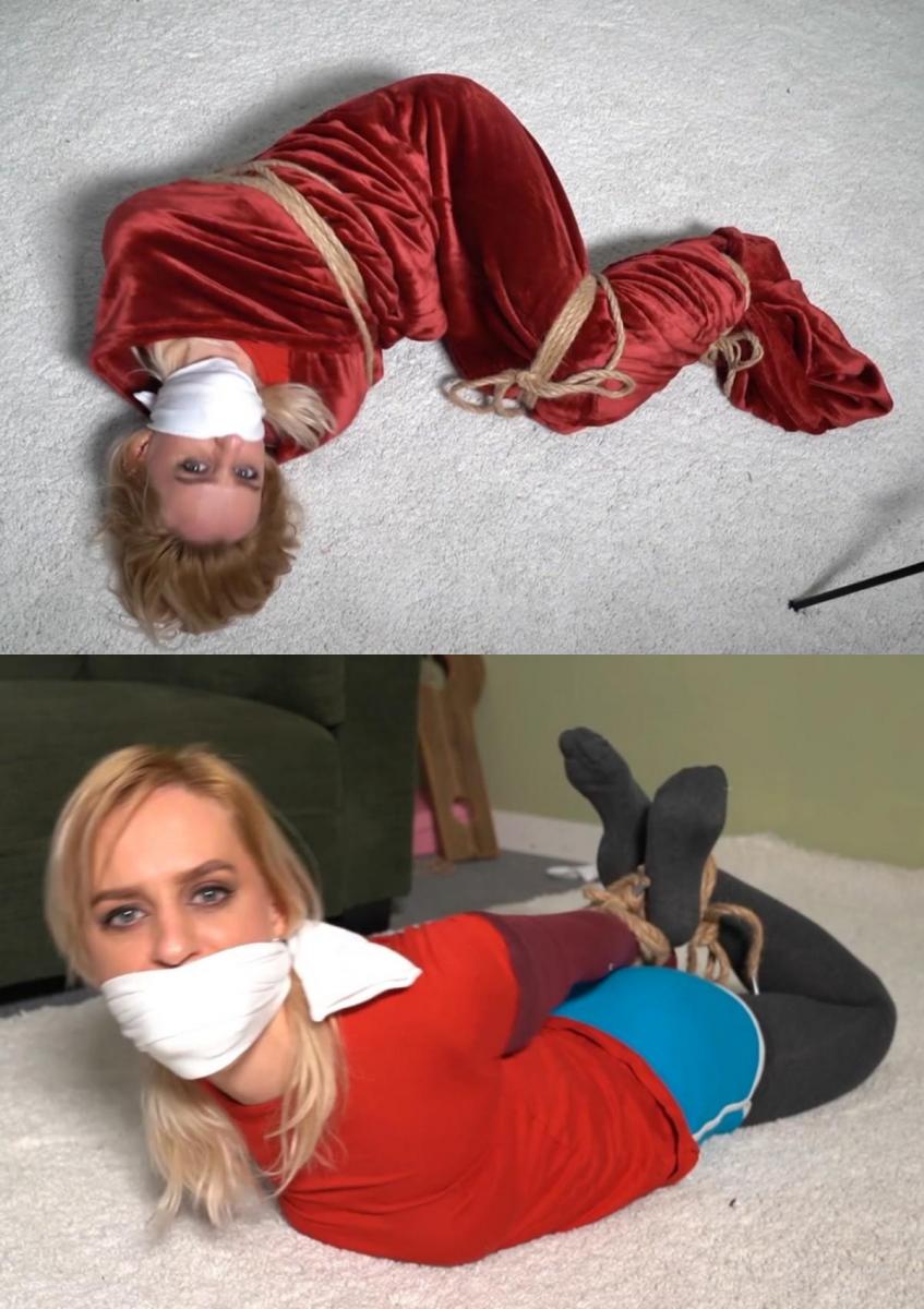  3002 Sandy in Socks and Blanket 桑迪会穿很多袜子。手脚并用。然后，她被放进一个非常紧的交叉脚踝系带中，绑着可怕的粗绳子和用袜子和OTM布塞住的东西。桑迪被包裹起来，然后被绑在毯子里！Sandy gets to wear lots of socks. On hands and feet. She is then put into a VERY tight cross ankle hogtie with horrible rough rope and stuff gagged with a sock and OTM cloth. Sandy is then wrapped and then tied into a blanket!