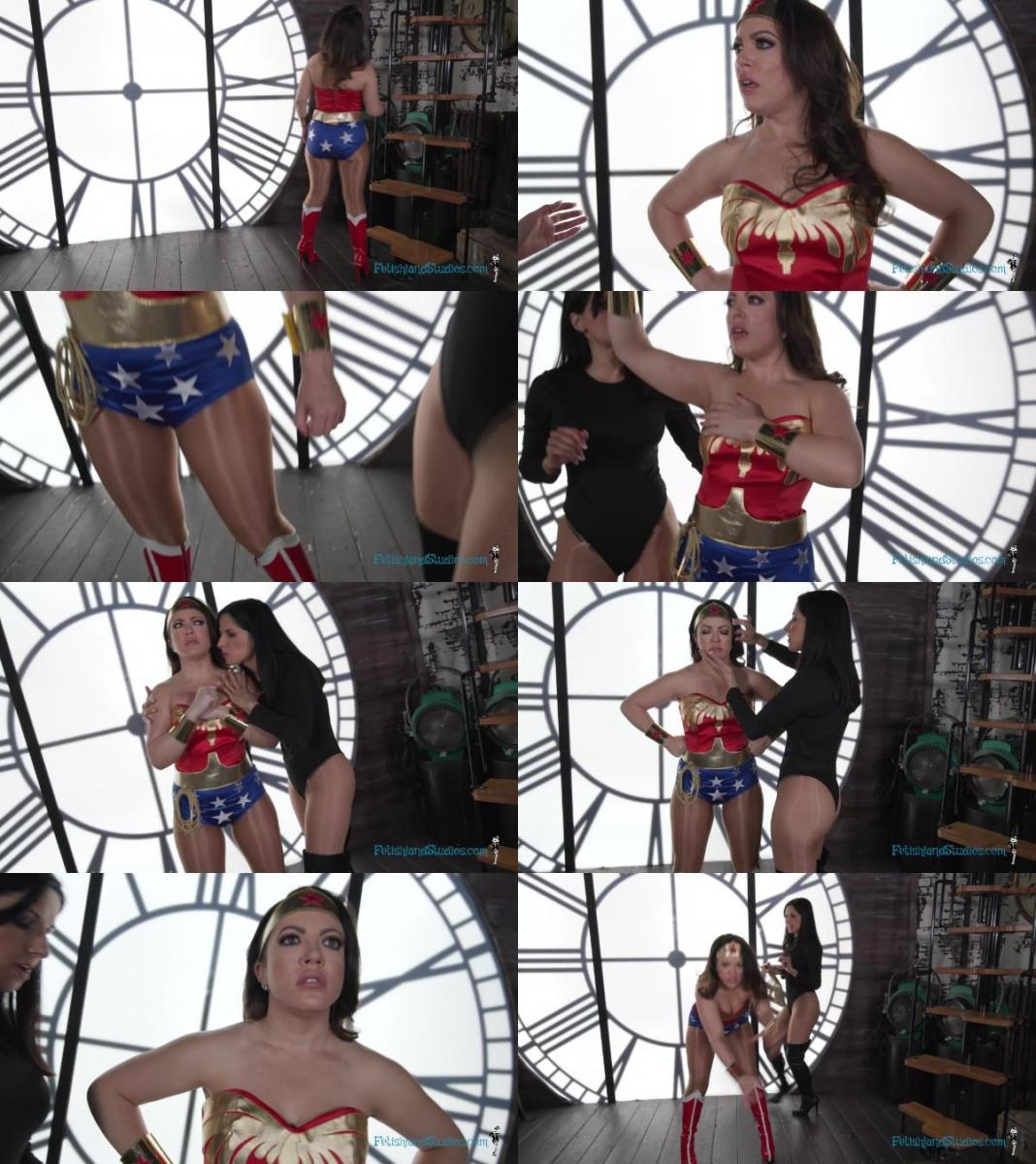 Frozen in Time HD  Wonder Carmen (Carmen Valentina) enters the villains lair, only to find herself repeatedly frozen and manipulated by this sadistic character (Hannah Perez).   For more clips like this, check these out:   Villainess Frozen and Subdued Wonder Zombie Beaten in a Flash  