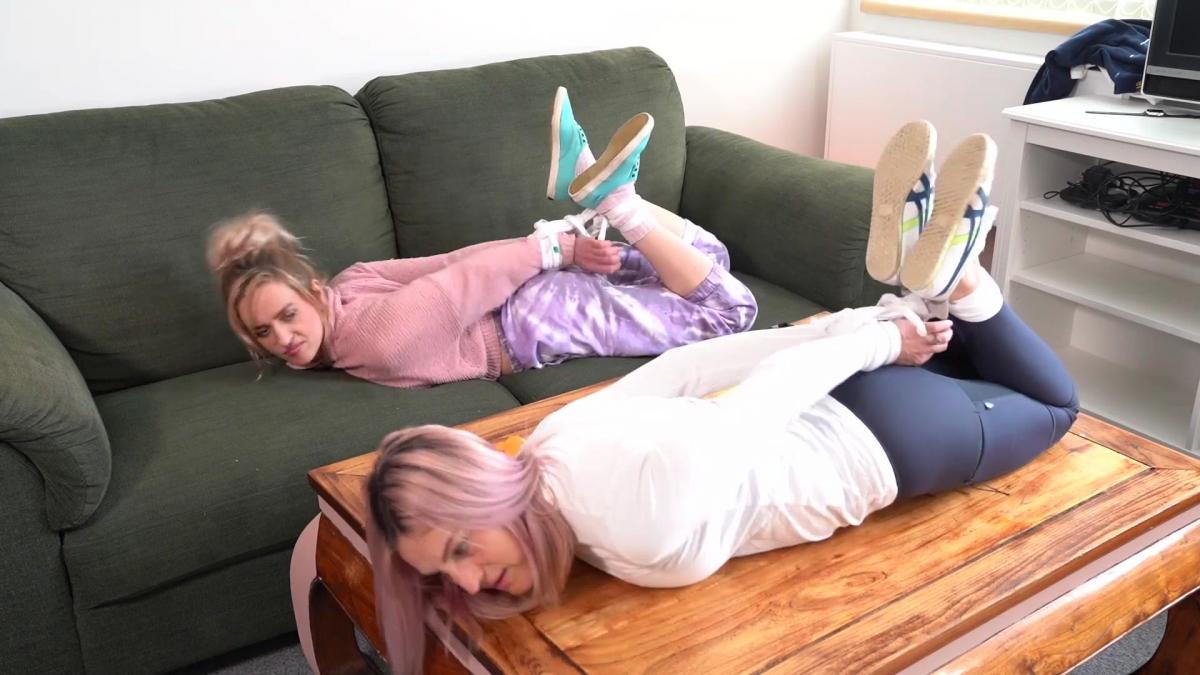2073 Sandy and Violet in Streetwear Hogties Sandy and Violet come to AGB HQ and before they even get changed we do a double hogtie