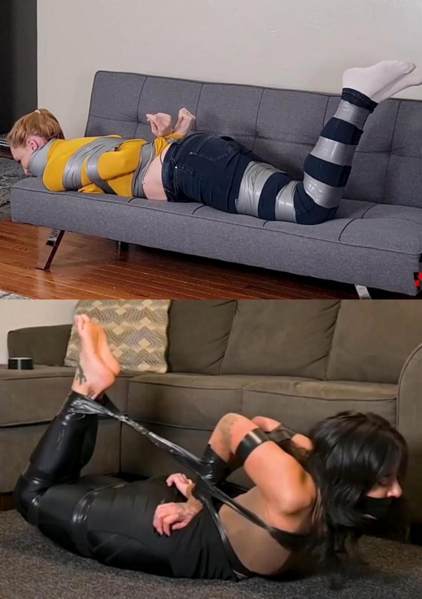 Bri and Ariel - Two Tales of Tape (MP4 Format) 虽然我们喜欢好故事，但有时您所需要的只是一位华丽的女士和一点胶带来制作令人着迷的东西......并且具有限制性！ 在这段视频中，布里和爱丽儿在两个场景中出演了被紧紧包裹的少女，为她们应有的自由而奋斗！ 一个是紧身裤，另一个是牛仔裤。 一个赤脚，另一个穿着袜子。 一个是挑衅，另一个是害怕。 但两人的嘴都被胶带重重堵住，完全无助！ 与两个非常可爱的小女孩一起享受两个截然不同的斗争场景，她们都完全被困住了！While we love a good story, sometimes all you need is a gorgeous lady and a little bit of tape to make something mesmerizing...and restrictive! In this clip, Bri and Ariel star in two scenes of tightly taped damsels, struggling for freedom for all they are worth! One is in leggins, the other jeans. One is barefoot, the other in socks. One is defiant, the other scared. But BOTH are heavily gagged in tape and completely helpless! Enjoy two very different struggle scenes with two VERY lovely little damsels, BOTH of whom are totally stuck!