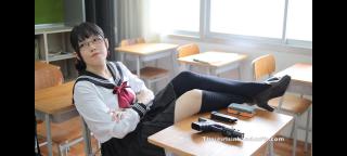 MOONCAKE HAPPY TRIGGER _ MY CUTE ASSASSIN  Beautiful cute Thai girl in Japanese school girl costume handcuffed and chained.