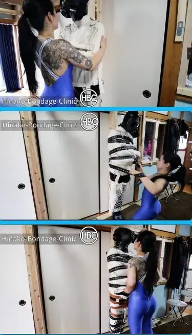 Mixing Materials; Latex Body Suited Man Gets Tied in Latex Rest Sack and Canvas Straitjacket, Tied t Mixing Materials; Latex Body Suited Man Gets Tied in Latex Rest Sack and Canvas Straitjacket, Tied to Pillar<br>描述：Mixing Materials; Latex Body Suited Man Gets Tied in Latex Rest Sack and Canvas Straitjacket, Tied to Pillar，木乃伊全包束缚