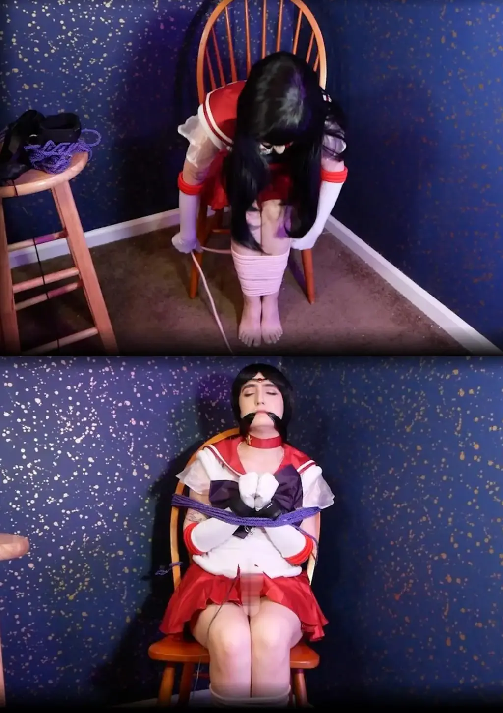 You Tie up and Vibe Sailor Mars 水手火星正在享受把自己绑起来的乐趣。 当她可爱地挣扎时，你走进去并决定添加更多绳子......和一种氛围......当你观看时，她忍不住呻吟Sailor Mars is having fun tying herself up. While she is cutely struggling, you walk in and decide to add more rope... and a vibe... she can't help but moan and you watch!