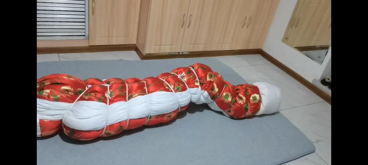 女主玩弄小棉偶 一个被棉被包裹的棉偶来回的蠕动。。。拼命的挣扎。。又被厚厚的棉被捂闷。。逃又逃不了，只能接受。。。。。。