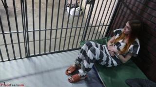 f-14 Part 3 of arrest. She gets a phone call, black and white jumpsuit, and gets cuffed behind the back and shackles