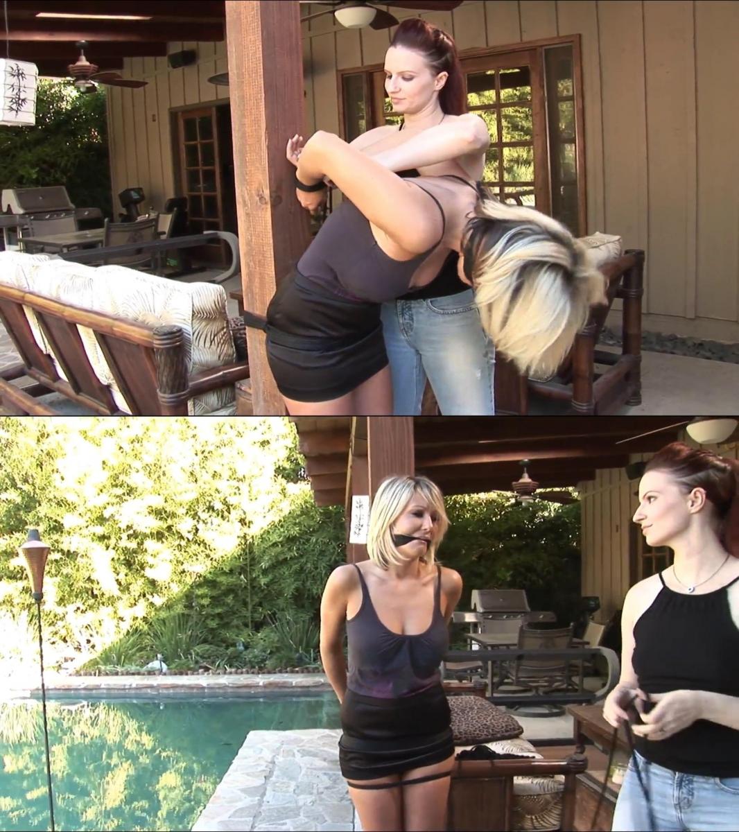 Pretty Blonde Pool-Hustler Summer Gentry is Tightly Tied and Gagged by a Sap's Angry Girlfriend 漂亮的金发泳池骗子夏日绅士被傻瓜愤怒的女友紧紧捆绑并堵住嘴！ / Pretty Blonde Pool-Hustler Summer Gentry is Tightly Tied and Gagged by a Sap's Angry Girlfriend!<br><br>绳索天才克莱尔·亚当斯 (Claire Adams) 对金发碧眼的萨默·金特里 (Summer Gentry) 进行了甜蜜的报复，她将她紧紧而复杂地绑在一根柱子上 - 一切都在镜头前！ 夏天很想抗议，但她的嘴被紧紧地封住，所以当克莱尔给她一根绳子时，她只能呜咽！<br><br>Rope genius Claire Adams gets sweet revenge on pretty blonde Summer Gentry when she ties her tightly and intricately to a post - all on camera! Summer would love to protest, but she is tightly cleave gagged so she can only whimper as Claire gives her a rope work over!