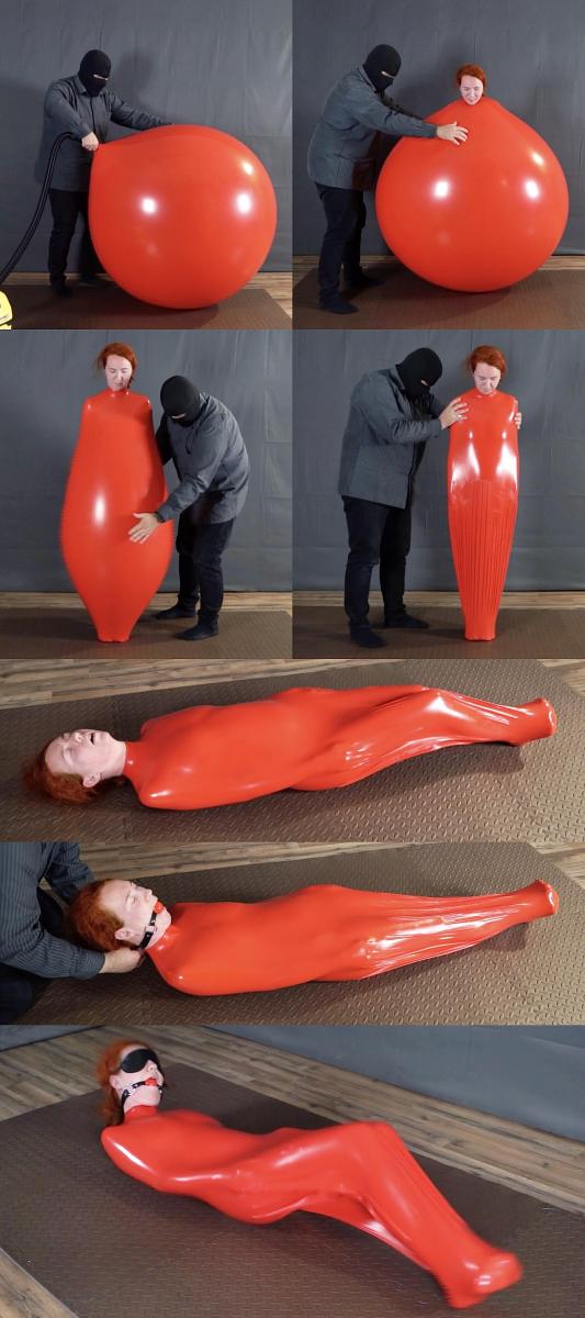 Bondage with red ball part 3 题材很新颖哈哈哈。<br>把乳胶气球打满气，让小姐姐钻进去，再把气球的气放走。<br>这样乳胶气球就可以依靠弹性把内部抽成真空，变成一个真空乳胶袋，紧紧地拘束包裹住小姐姐。<br>然后给小姐姐带上口球，放置在地上让小姐姐挣扎，<br>小姐姐呻吟着，在乳胶真空气球里不停蠕动身体，尽情的享受包裹紧缚带来的极致快乐触感。
