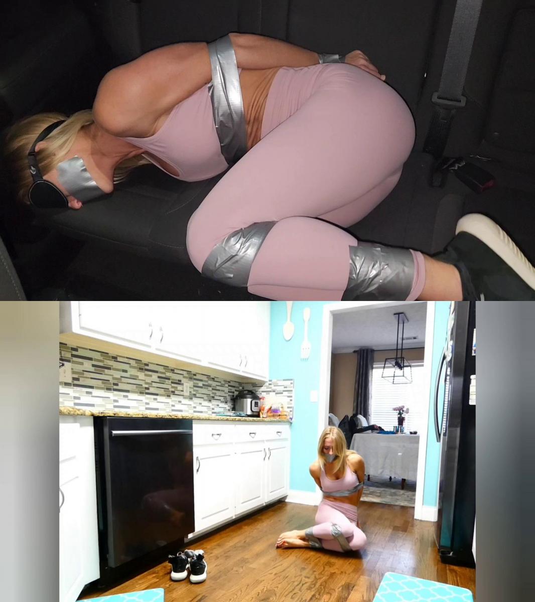 Littlebuffblondie kidnapped jogger 当小金发女郎独自慢跑时，她被抓住，扔到我的卡车后面并用胶带粘住。 我把她带回了我的住处，她将在那里待很长时间。 我把她带进去后，她在抓住她之前试图逃跑。<br><br>Littlebuffblondie was jogging alone when she was grabbed, throw in the back of my truck and taped up. I brought her back to my place where she will be for a long time. After I bring her inside she attempts to escape before catching her.