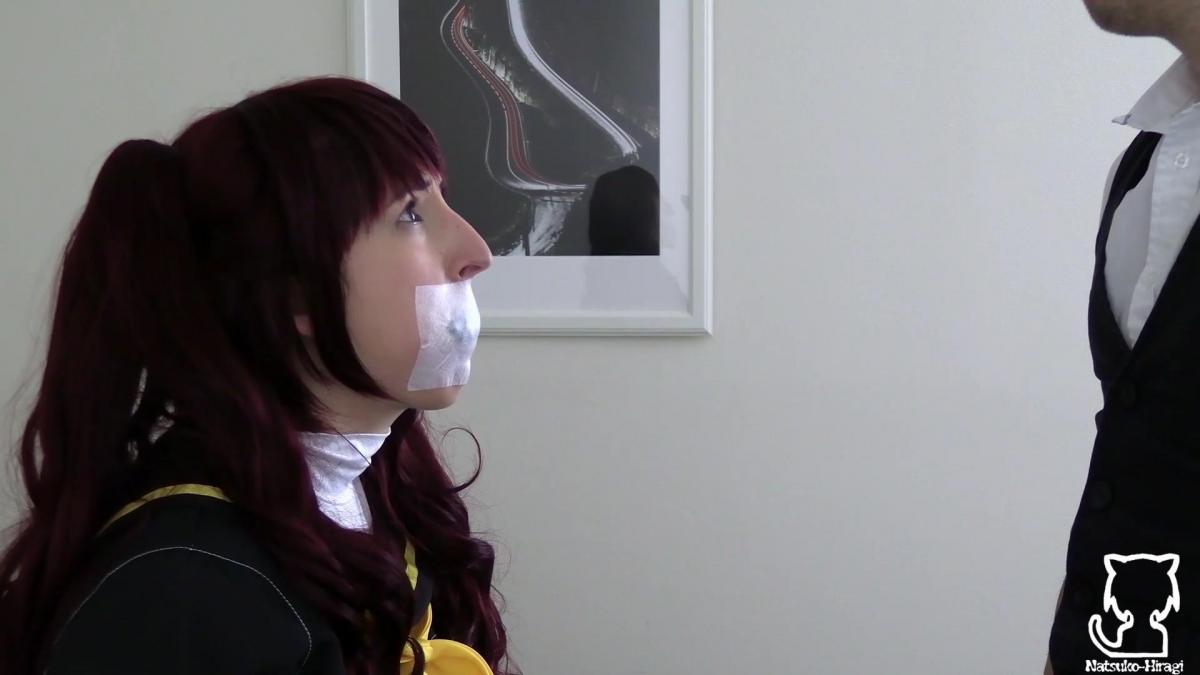 Video Rise's Stalker Tapegag, fixomull tapegag, medical tapegag, crotch rope, sock stuffgag, tied with zipties, rope bound, leather cuffs, long trunk kidnapping scene, leather mittens, leather hood, overknee socks, schooluniform, struggling, moaning, gagtalk, chloroform, on screen gagging, pantys