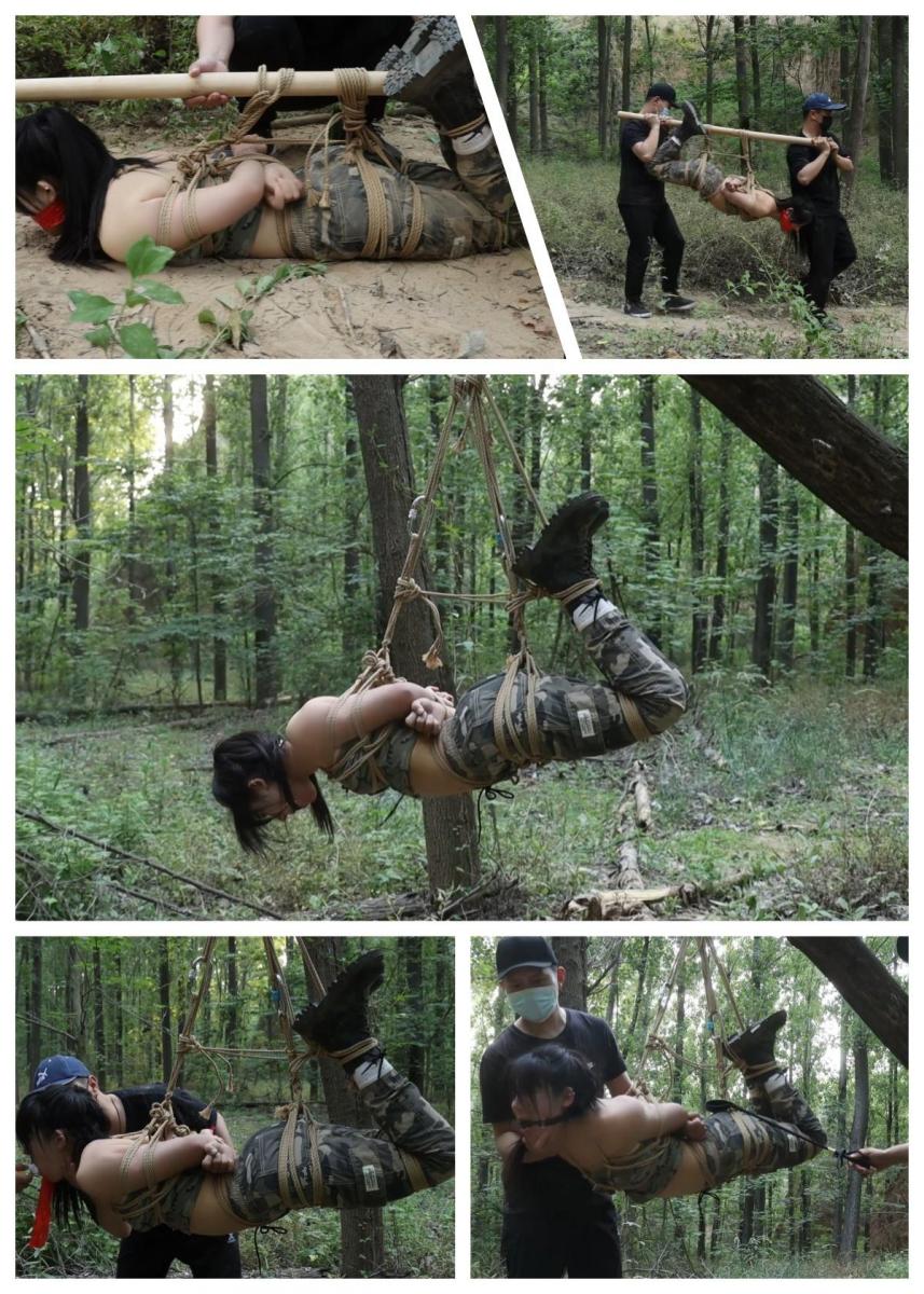丛林里的遭遇（上） 因为个人原因，有七个月没有更新作品了，那这次就给大家大饱眼福，上映一部精彩剧集吧！故事开始，喜欢户外探险的美女这天正在荒山野岭寻找不一样的美丽，怎知两双罪恶的眼睛已经盯上了她！美女正在欣赏美景饶有兴趣的往丛林深处走去，两个坏蛋在后面跟着，就等一个机会，一个摁倒美女的机会。机会来了，二人一拥而上，将美女摁倒在地，紧紧捂住嘴巴，美女双拳难敌四手，何况是两个壮汉，只能做无谓的挣扎，壮汉也没有怜香惜玉的意思，一人摁住美女，一人用毛巾及胶带把美女的嘴巴堵死封严，美女只能呜呜呜的叫唤，接着两名大汉又取来麻绳，势必要将美女捆绑结实不能动弹！美女就这样被制服，被捆绑。转眼之间，美女手臂被欧式直臂紧缚，双腿脚腕关节，膝关节，髋关节全部被绳子绑紧，并双腿连着身体紧缚，被驷马倒攒蹄捆绑在地上，两个大汉对美女的胸部，肚子，腰一通抚摸，美女只得微弱挣扎及呜呜呜表示抗议，但都无济于事，因为她被结实束缚，严实堵嘴！二大汉将美女捆绑玩弄累后，走到一旁抽烟，留美女在地上自己挣扎，当然一切挣扎都是白费力气！一会二人回来，觉得休息够了，但美女没玩够，想了个损招，将美女像抬小猪一样，夹在木棍上，抬到丛林深处玩弄！说干就干，恶汉合力把美女捆绑吊在一根木棍上，往丛林深处抬，双手还不老实，边抬边摸美女的胸，腰等敏感部位。美女惊恐地呜呜呜呜！抬到丛林深处，二人又将美女吊缚起来，堵嘴物从毛巾胶带换成了实心口球，然后用马鞭惩罚美女，美女呜呜呜呜。玩了一早上，二人还不尽兴，想着将美女压回老家，进一步的享受快乐！美女接下来命运如何，关注我敬请期待。<br><span style='color:#b0b0b0;'>[隐藏文字，购买后可见]</span>